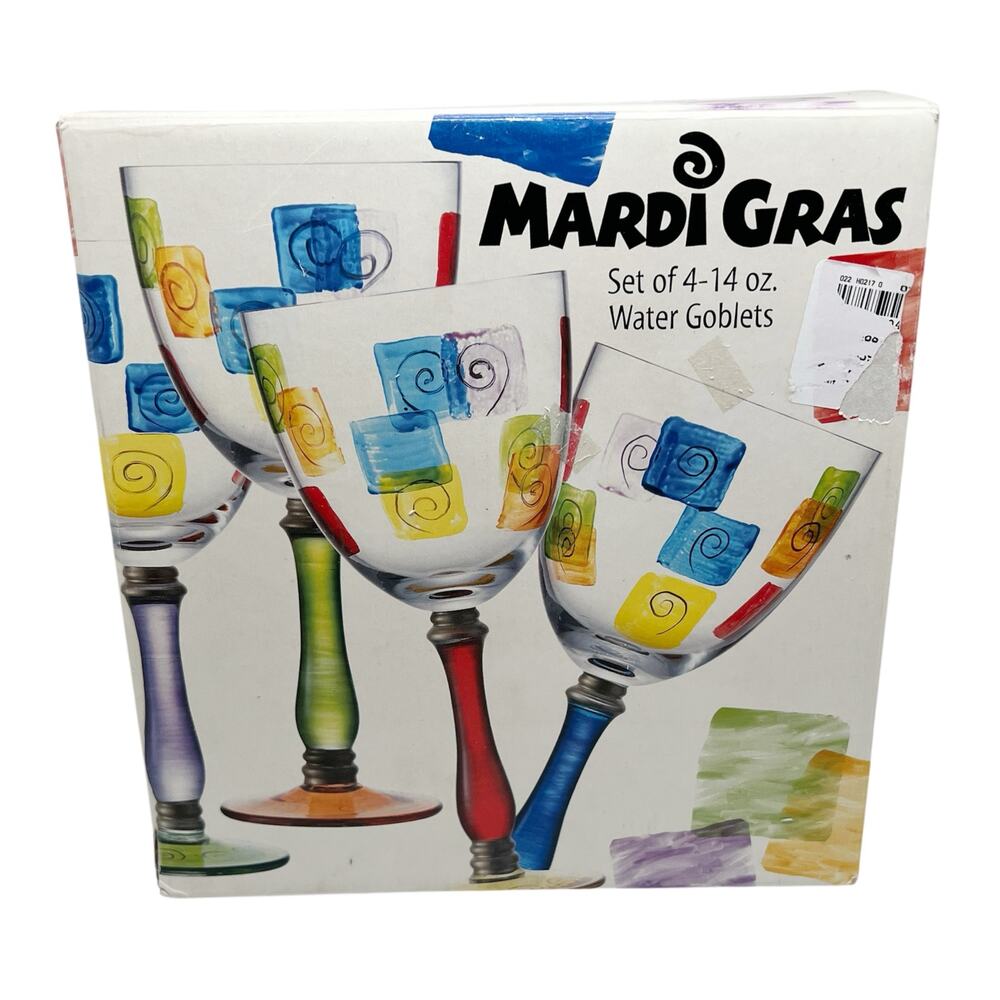 Set of 4 Home Essentials & Beyond Royal Danube Crystal Mardi Gras Water Goblets